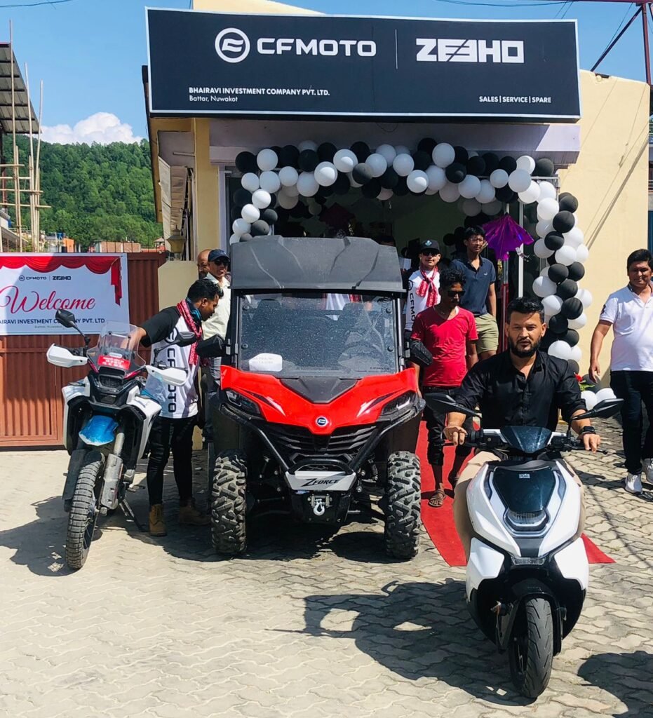 नुवाकोटमा सीएफमोटो र जिहोको शोरुम विस्तार, काठमाडौंबाट राइडर पुगे नुवाकोटको साततले दरवार